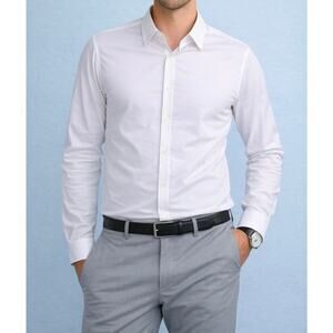 Rhone White Slim Fit Fine Italian Fabric Dress Shirt Stretch Wrinkle Resistant L